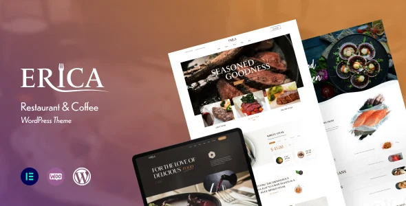 Erica - Restaurant & Coffee WordPress Theme WordPress theme homepage layout for a bakery restaurant website