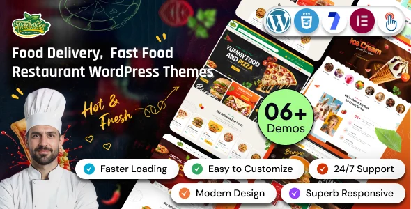 Foodis - Restaurant & Fast Food WordPress Theme WordPress theme homepage layout for a bakery restaurant website
