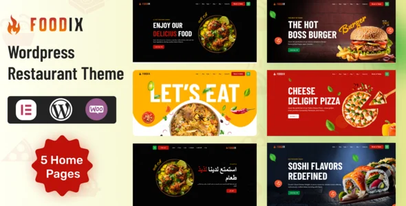 Foodix - Fast Foods & Restaurants WordPress Theme WordPress theme homepage layout for a bakery restaurant website
