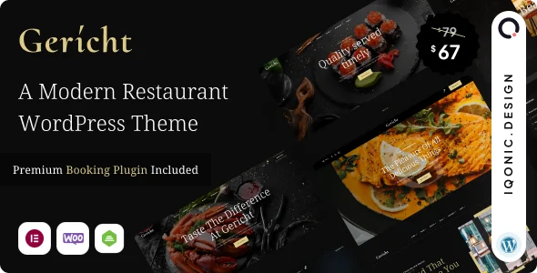 Gericht - Modern Food and Restaurant Website WordPress Theme WordPress theme homepage layout for a cafe restaurant website