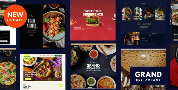 Grand Restaurant WordPress WordPress theme homepage layout for a bakery restaurant website