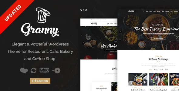 Granny - Elegant Restaurant & Cafe WordPress Theme WordPress theme homepage layout for a bakery restaurant website