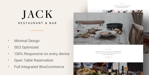 Jack - Restaurant WordPress Theme WordPress theme homepage layout for a cafe restaurant website