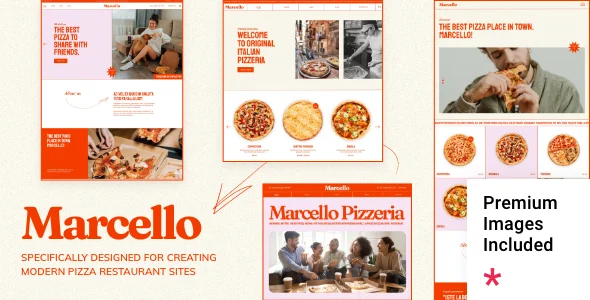 Marcello - Pizza Restaurant WordPress Theme WordPress theme homepage layout for a bakery restaurant website