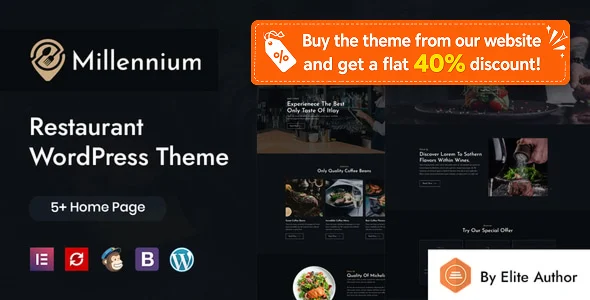 Millennium - Restaurant WordPress Theme WordPress theme homepage layout for a catering restaurant website