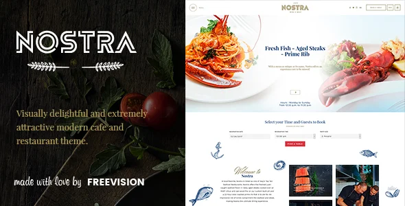 Nostra - An Elegant Cafe & Restaurant WordPress Theme WordPress theme homepage layout for a bakery restaurant website