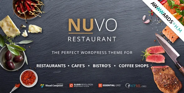 NUVO - Cafe & Restaurant WordPress Theme WordPress theme homepage layout for a bar restaurant website