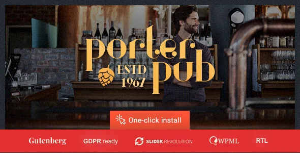 Porter Pub - Bar & Restaurant WordPress Theme WordPress theme homepage layout for a bar restaurant website