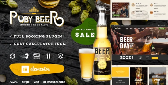 Puby - Beer & Brewery WordPress WordPress theme homepage layout for a alcohol restaurant website