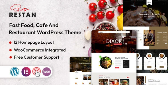 Restan - Food Restaurant WordPress Theme WordPress theme homepage layout for a bakery restaurant website