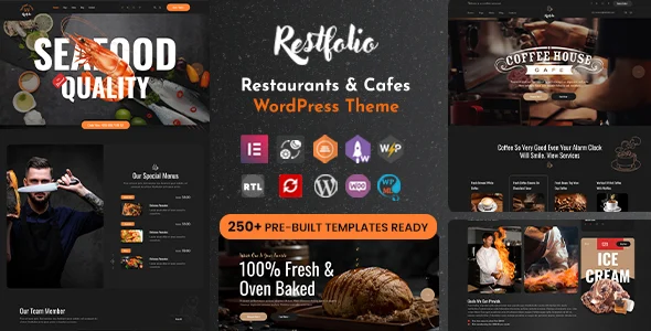 Restfolio - Elementor Restaurants & Cafes WordPress Theme WordPress theme homepage layout for a blog restaurant website