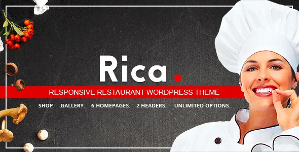 Rica - Responsive Restaurant WordPress Theme WordPress theme homepage layout for a bakery restaurant website