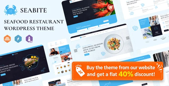 Seabite - Seafood Restaurant WordPress Theme WordPress theme homepage layout for a booking restaurant website