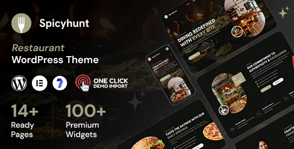 Spicyhunt - Food And Restaurant WordPress Themes WordPress theme homepage layout for a elementor restaurant website