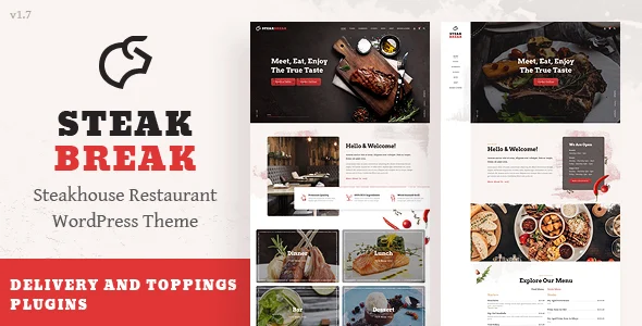 SteakBreak - Meat Restaurant WordPress Theme WordPress theme homepage layout for a appointment restaurant website