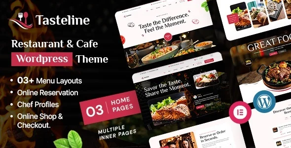 Tasteline - Restaurant & Cafe WordPress Theme WordPress theme homepage layout for a bistro restaurant website