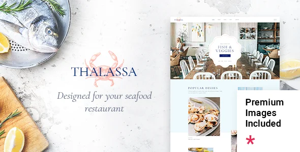 Thalassa - Seafood Restaurant WordPress Theme WordPress theme homepage layout for a booking restaurant website