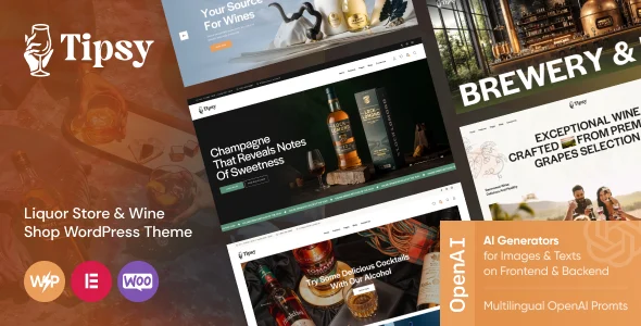 Tipsy - Liquor Store & Wine Shop WordPress Theme WordPress theme homepage layout for a alcohol restaurant website