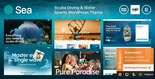 Sea - Scuba Diving & Water Sports WordPress Theme WordPress theme homepage layout for a beach club entertainment website