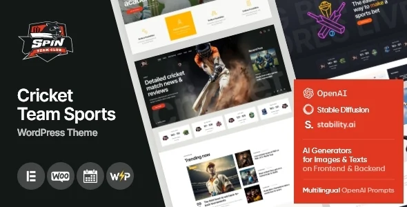 Spin - Cricket Team Sports WordPress Theme + Online Store WordPress theme homepage layout for a betting entertainment website