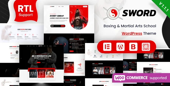 Sword - Martial Arts Boxing WordPress Theme + RTL WordPress theme homepage layout for a bodybuilding entertainment website