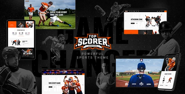 TopScorer - Sports WordPress Theme WordPress theme homepage layout for a baseball entertainment website