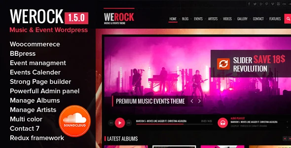 WeRock Multipurpose Music & Event WordPress Theme WordPress theme homepage layout for a album entertainment website