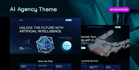 aiNexa - AI Agency WordPress Theme WordPress theme homepage layout for a 3d website