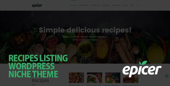 Epicer - Recipe Listing WordPress Theme WordPress theme homepage layout for a business website