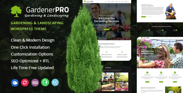 GardenerPro - Gardening & Lawn Care Landscaping WordPress Theme WordPress theme homepage layout for a agriculture website