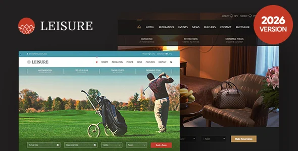 Hotel Leisure WordPress Theme WordPress theme homepage layout for a bnb website