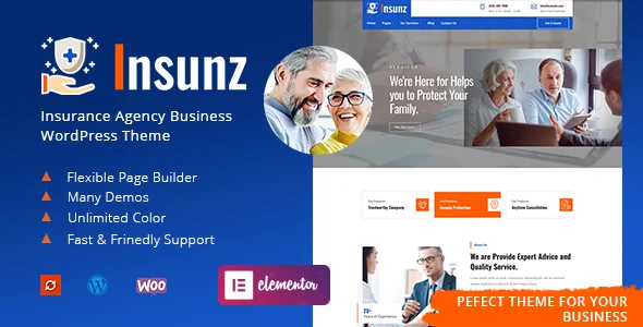 Insunz - Insurance Agency WordPress Theme WordPress theme homepage layout for a business website