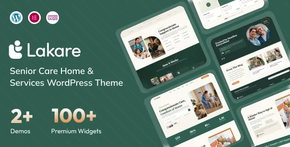 Lakare – Senior Care Home & Services WordPress Theme WordPress theme homepage layout for a assisted living website