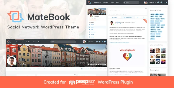 Matebook - Social Network WordPress Theme WordPress theme homepage layout for a community website