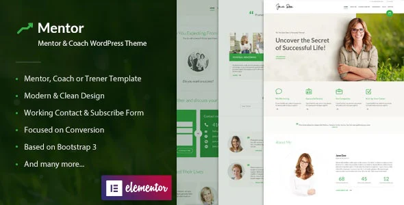 Mentor – Personal Development Coach WordPress Theme WordPress theme homepage layout for a blog website