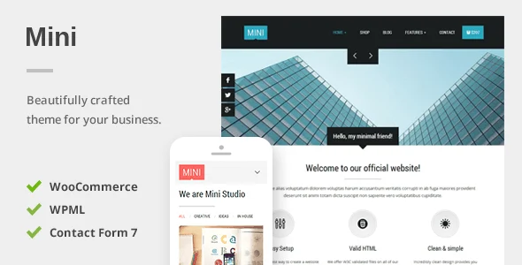 Mini - A Unique Responsive WordPress Theme WordPress theme homepage layout for a business website