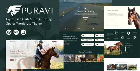 Puravi - Equestrian & Horse Riding Club WordPress Theme WordPress theme homepage layout for a adventure sports website