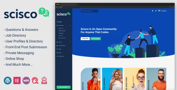 Scisco - Questions and Answers WordPress Theme WordPress theme homepage layout for a ask questions website