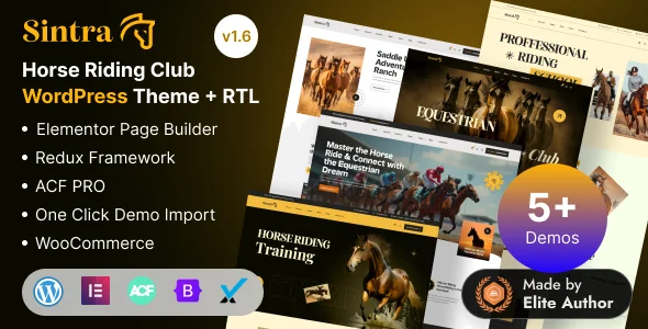 Sintra – Equestrian, Horse Riding Club, Stud Farm & Stable WordPress Theme WordPress theme homepage layout for a dressage school website