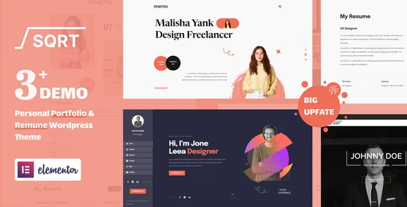 Squareroot - WordPress Resume Theme WordPress theme homepage layout for a cv website