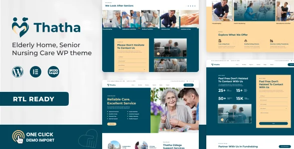 Thatha - Elderly Home & Senior Nursing Care WordPress Theme WordPress theme homepage layout for a assisted living website
