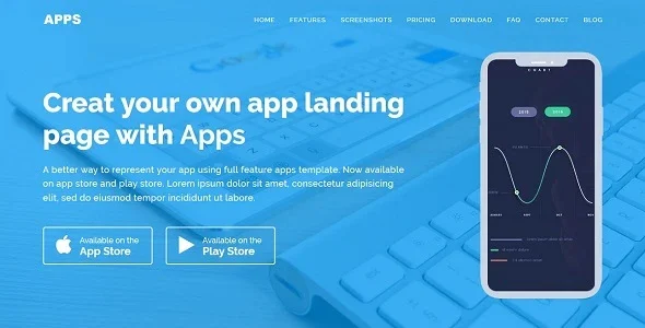APPS - Responsive App Landing WordPress Theme WordPress theme homepage layout for a app landing mobile app website