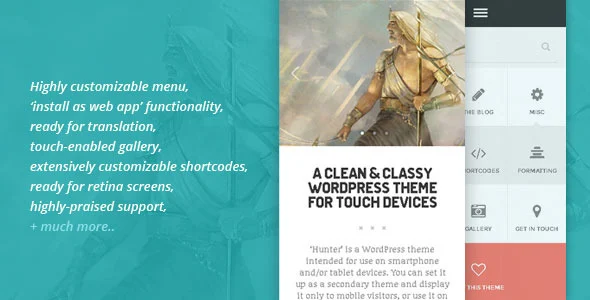 HUNTER - A clean & classy WordPress theme WordPress theme homepage layout for a android mobile app website
