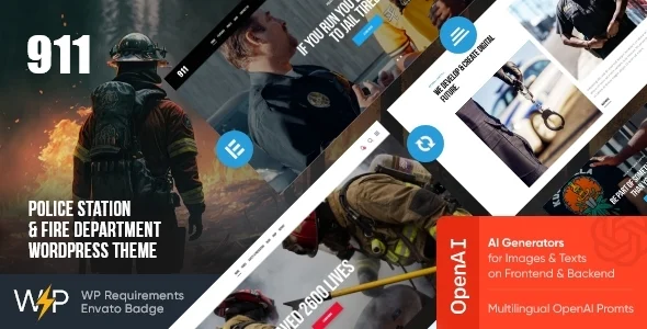 911 - Police Station & Fire Department WordPress Theme WordPress theme homepage layout for a body guard nonprofit website