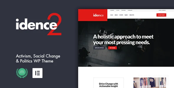 Idence - Activism WordPress Theme WordPress theme homepage layout for a activism advocacy website
