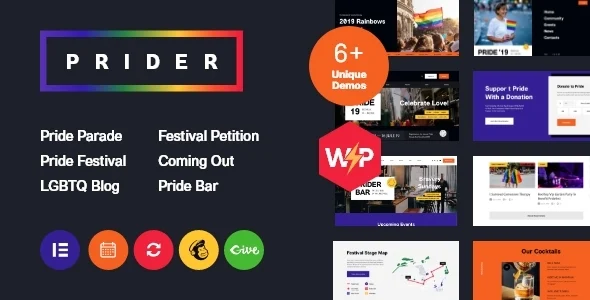 Prider | LGBT & Gay Rights Festival WordPress Theme + Bar WordPress theme homepage layout for a bisexual advocacy website