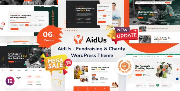 AidUs - Fundraising & Charity WordPress Theme WordPress theme homepage layout for a charity charity website