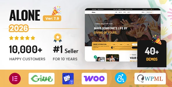 Alone – Charity Multipurpose Non-profit WordPress Theme WordPress theme homepage layout for a charity charity website