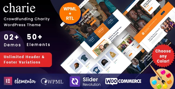 Charie - Crowdfunding Charity WordPress Theme WordPress theme homepage layout for a campaign charity website