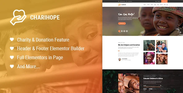 Charihope - Charity and Donation WordPress Theme WordPress theme homepage layout for a campaign charity website
